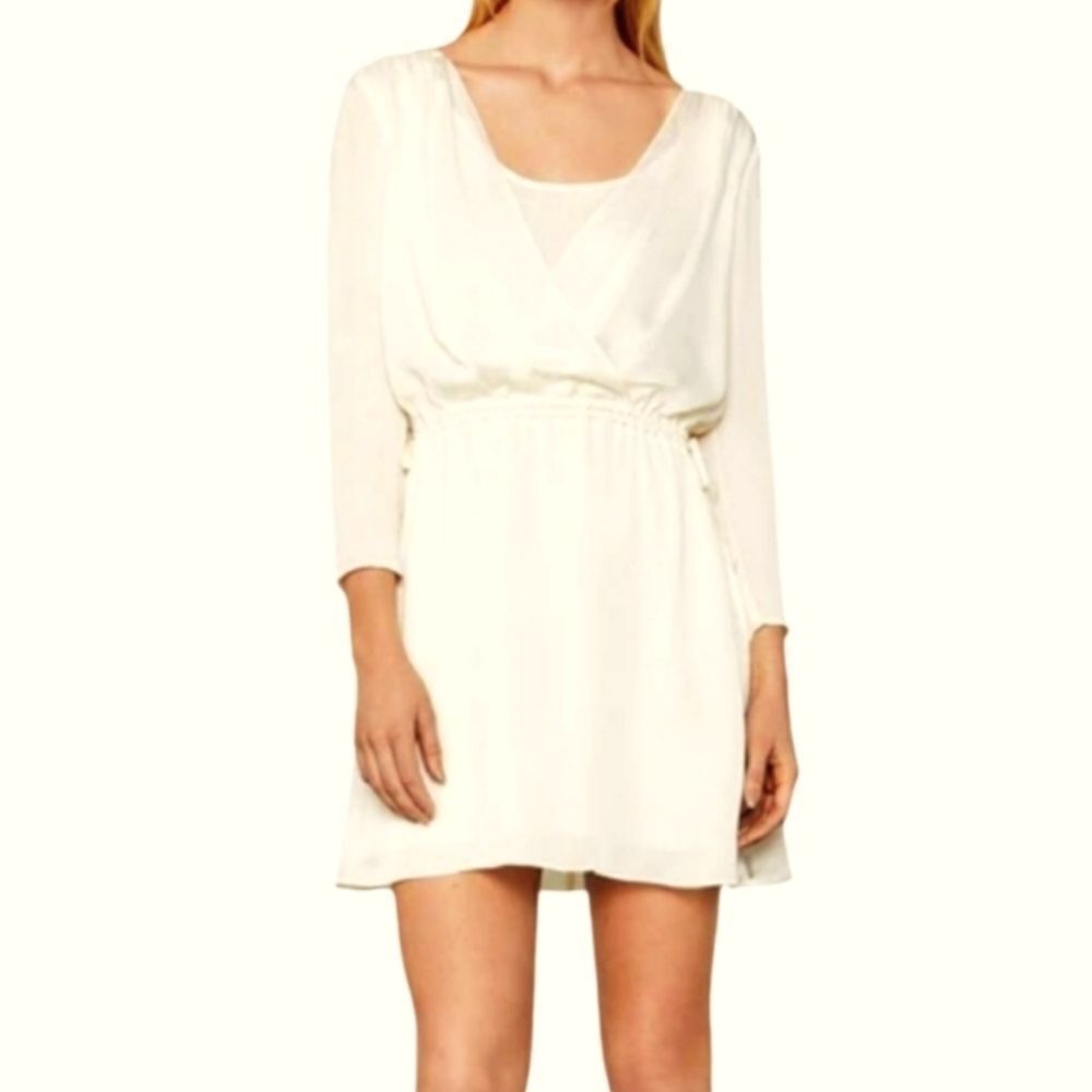 BCBGMaxAzria Cream Satin Draped Tie Waist Dress Size Small